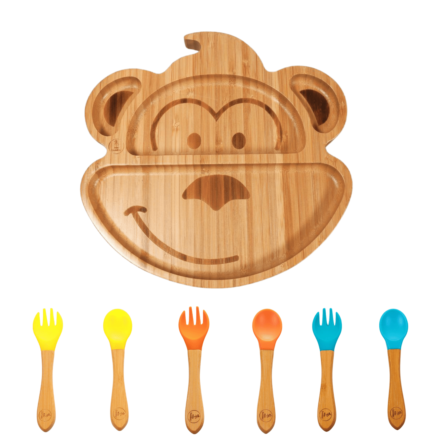 Baby Donkey Σετ Μπαμπού Παιδικό Πιάτο με βεντούζα Μαϊμουδάκι & Κουτάλι-Πιρούνι