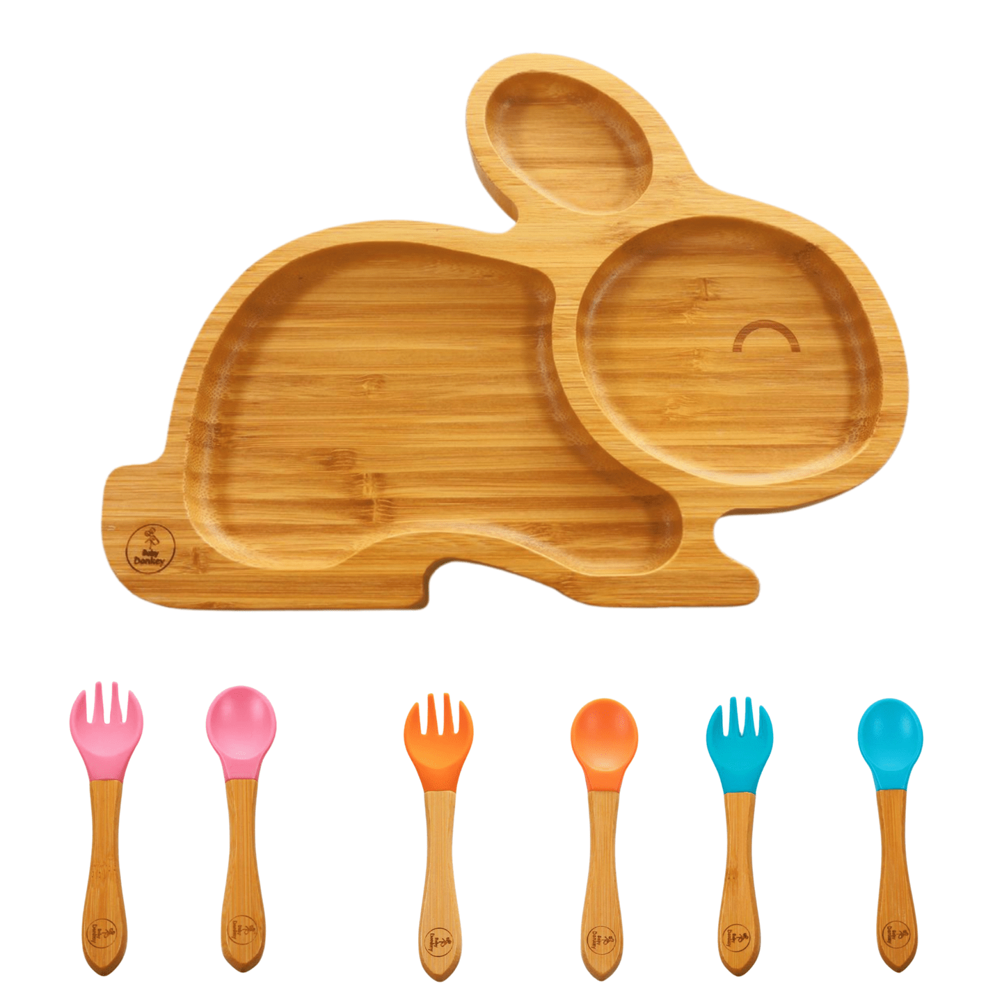 Baby Donkey Σετ Μπαμπού Παιδικό Πιάτο με βεντούζα Λαγουδάκι & Κουτάλι-Πιρούνι