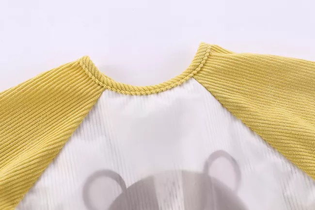 Σαλιάρα Αδιάβροχη Υφασμάτινη με μανίκια και τσέπη ροζ με κουκουβάγια - Image 3