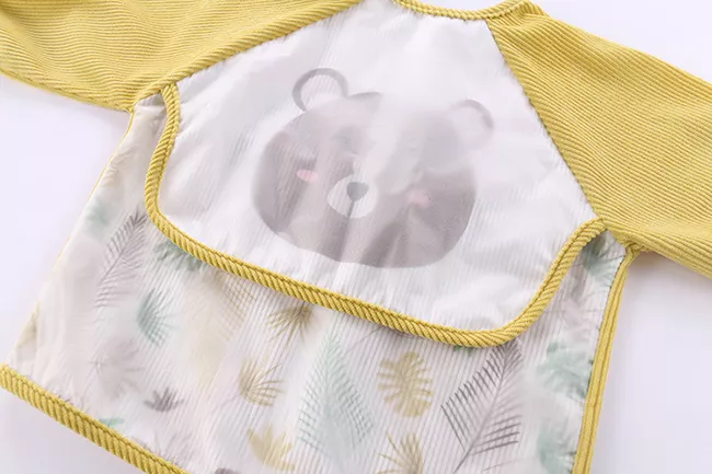 Σαλιάρα Αδιάβροχη Υφασμάτινη με μανίκια και τσέπη ροζ με κουκουβάγια - Image 5