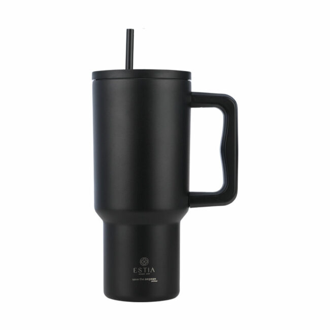 ESTIA ΘΕΡΜΟΣ STRAW TUMBLER XL SAVE THE AEGEAN 900ml MIDNIGHT BLACK
