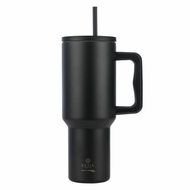 ESTIA ΘΕΡΜΟΣ STRAW TUMBLER XL SAVE THE AEGEAN 1200ml MIDNIGHT BLACK