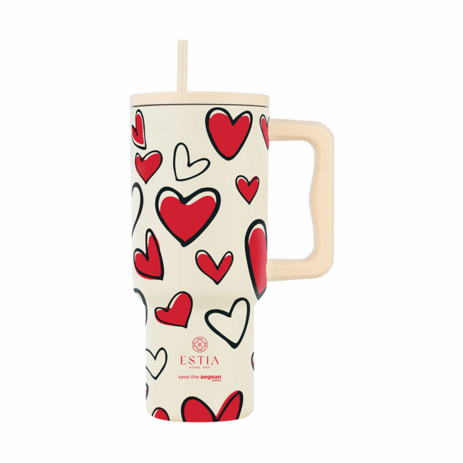 ESTIA ΘΕΡΜΟΣ STRAW TUMBLER XL SAVE THE AEGEAN 900ml RED VALENTINE