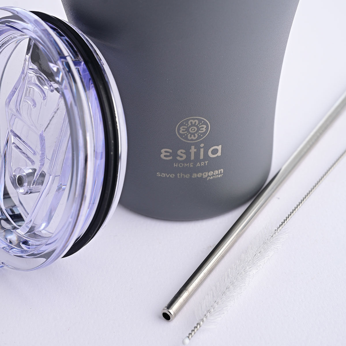 ESTIA ΘΕΡΜΟΣ COFFEE MUG SAVE THE AEGEAN 350ml FJORD GREY - Image 3