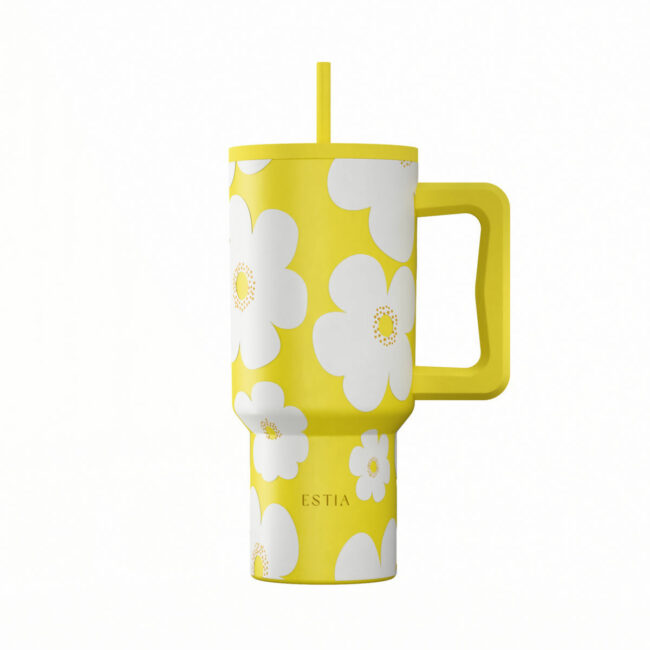 ESTIA ΘΕΡΜΟΣ STRAW TUMBLER XL SAVE THE AEGEAN 900ml YELLOW DAISY